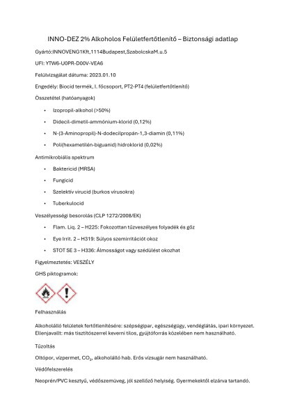 INNO-DEZ eszköz- és felület fertőtlenítő pumpás spray 1000 ml